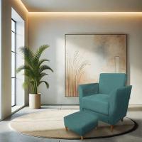 Poltrona De Amamentação Com Puff Flavia Suede Azul Turquesa - Pallazio - 2