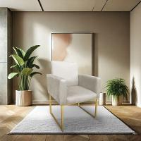 Poltrona Decorativa Nina Suede Base Metálica Industrial Dourado - Pallazio Cor Bege - 2