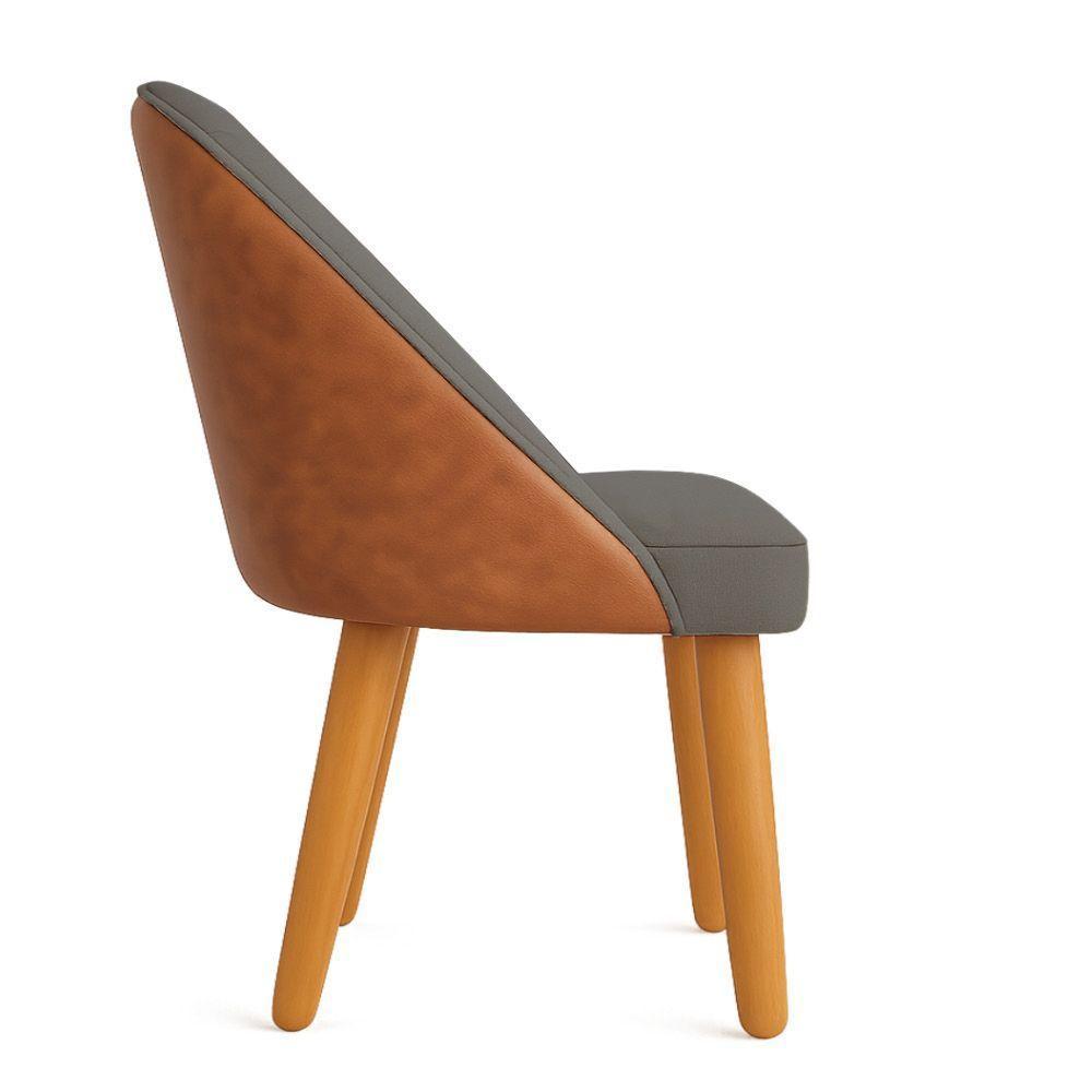 Kit 02 Cadeiras Poltrona De Jantar Bela Corano Nozes E Linho Grafite Pés Palito Castanho - Pallazio - 5