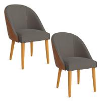 Kit 02 Cadeiras Poltrona De Jantar Bela Corano Nozes E Linho Grafite Pés Palito Castanho - Pallazio - 1