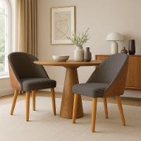 Kit 02 Cadeiras Poltrona De Jantar Bela Corano Nozes E Linho Grafite Pés Palito Castanho - Pallazio - 2