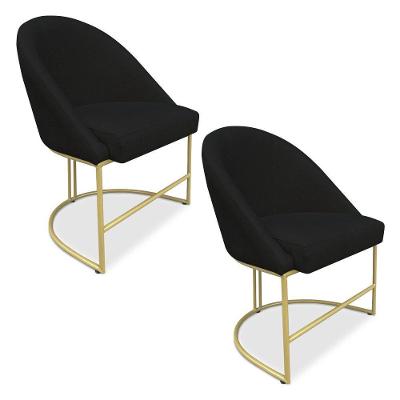 Kit 02 Cadeiras Poltrona De Jantar Bela Veludo Preto Base Metálica Industrial Dourado - Pallazio