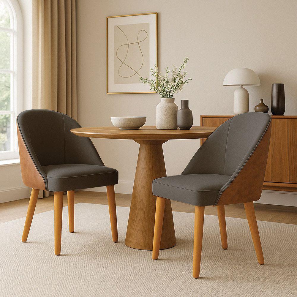 Cadeira Poltrona De Jantar Bela Corano Nozes E Linho Grafite Pés Palito Castanho - Pallazio - 2