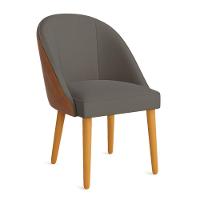 Cadeira Poltrona De Jantar Bela Corano Nozes E Linho Grafite Pés Palito Castanho - Pallazio - 1