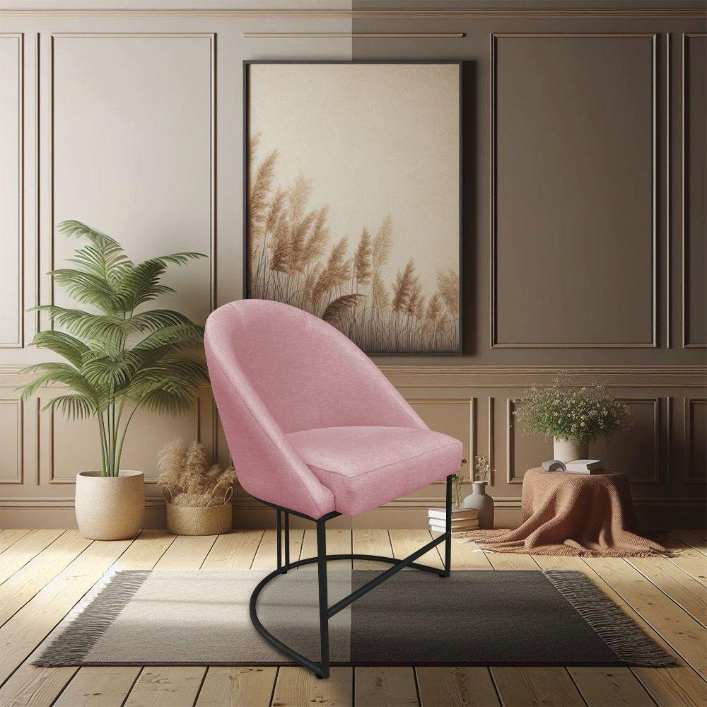 Cadeira Poltrona De Jantar Bela Veludo Rosê Base Metálica Industrial Preto - Pallazio - 2