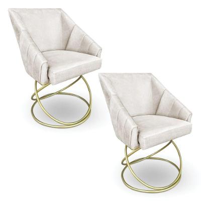 Kit 2 Poltronas Luxo Alana Suede Base De Ferro Dourado - Pallazio Cor Rosa Bebê