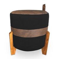 Kit 02 Puffs Le Mans Veludo Preto E Corano Nozes Base De Madeira - Pallazio