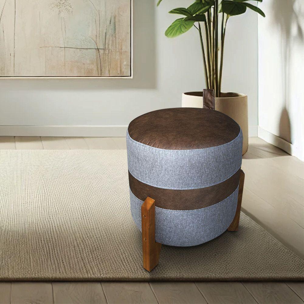 Kit 02 Puffs Le Mans Linho Cinza E Corano Nozes Base De Madeira - Pallazio - 2