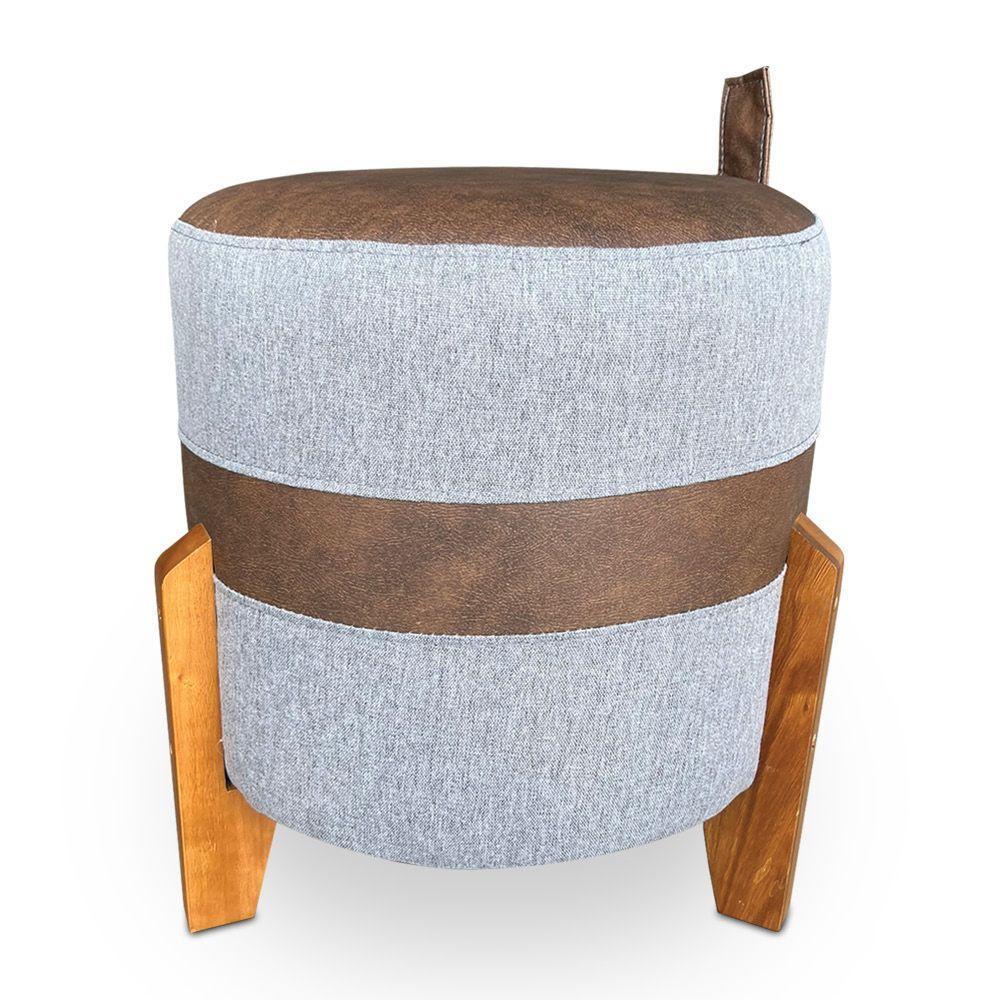 Kit 02 Puffs Le Mans Linho Cinza E Corano Nozes Base De Madeira - Pallazio - 4