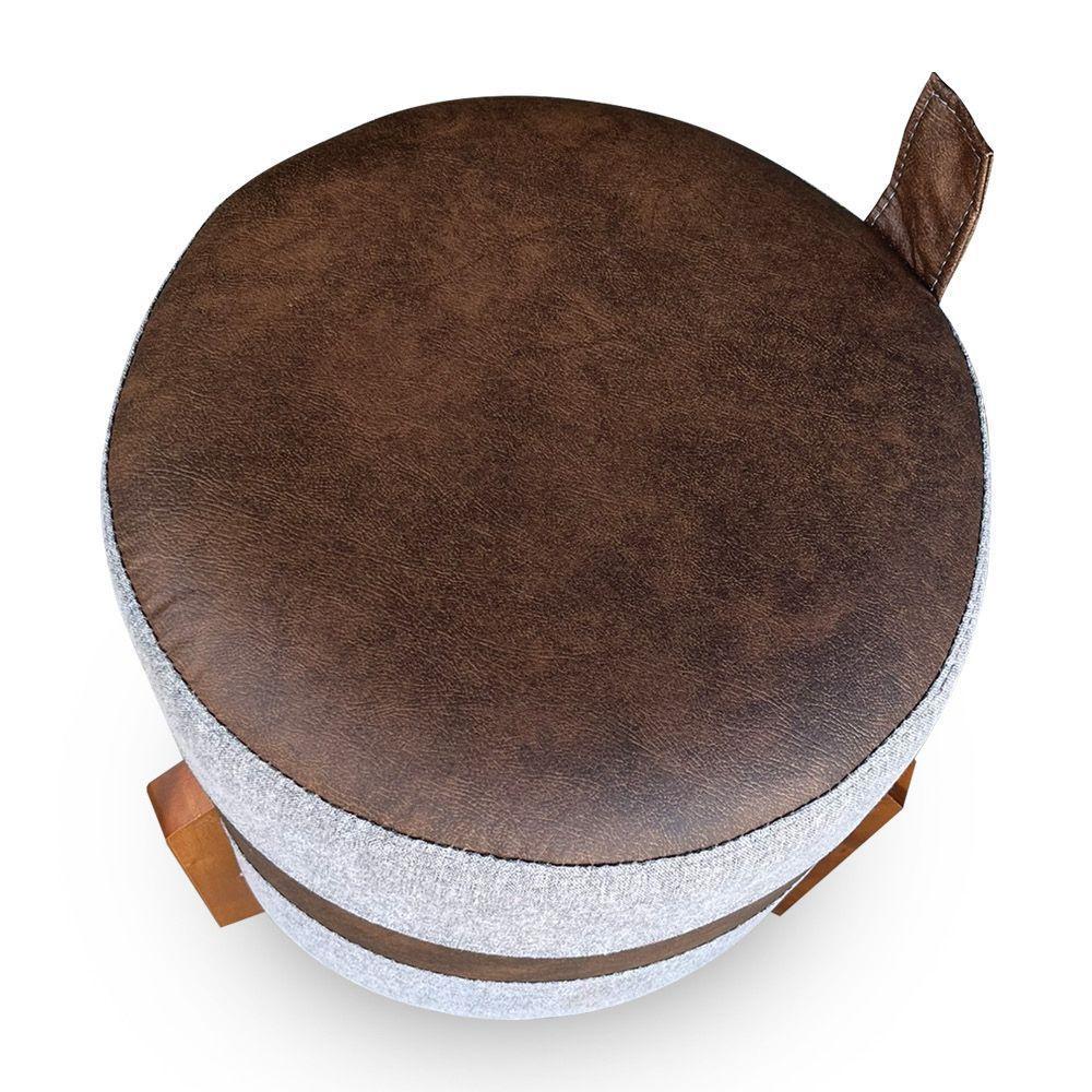 Kit 02 Puffs Le Mans Linho Cinza E Corano Nozes Base De Madeira - Pallazio - 5