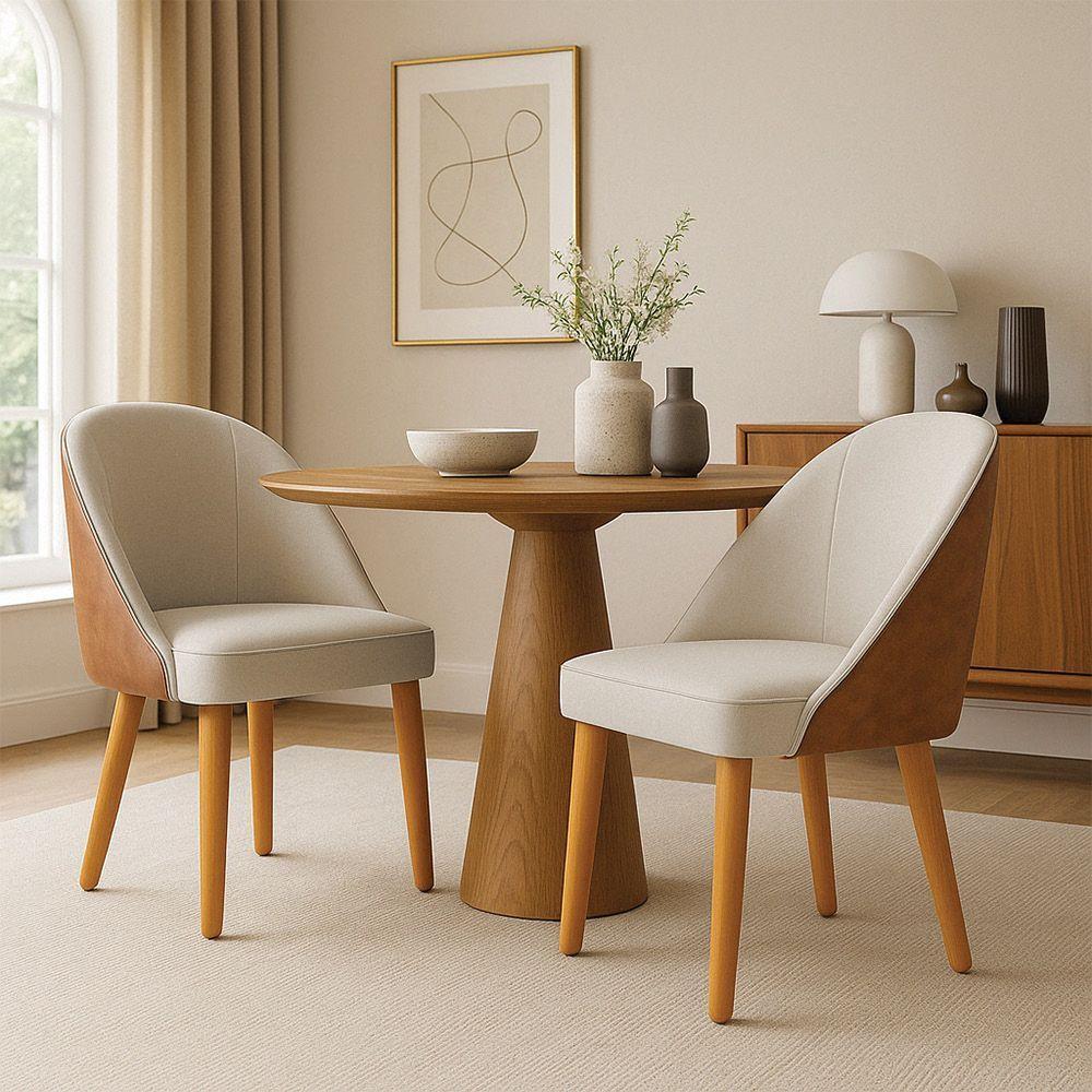 Kit 06 Cadeiras Poltrona De Jantar Bela Corano Nozes E Linho Pés Palito Castanho - Pallazio Cor Grafite - 2