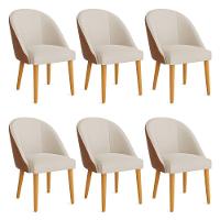 Kit 06 Cadeiras Poltrona De Jantar Bela Corano Nozes E Linho Pés Palito Castanho - Pallazio Cor Grafite - 1