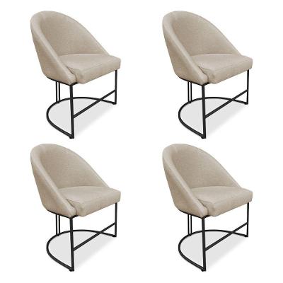 Kit 04 Cadeiras Poltrona De Jantar Bela Veludo Base Metálica Industrial Preto - Pallazio Cor Preto