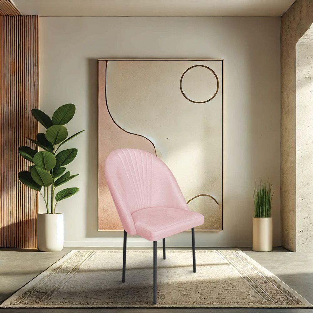 Kit 6 Cadeiras Poltrona De Jantar Ariel Suede Rosa Bebê Pés De Ferro Preto - Pallazio - 2