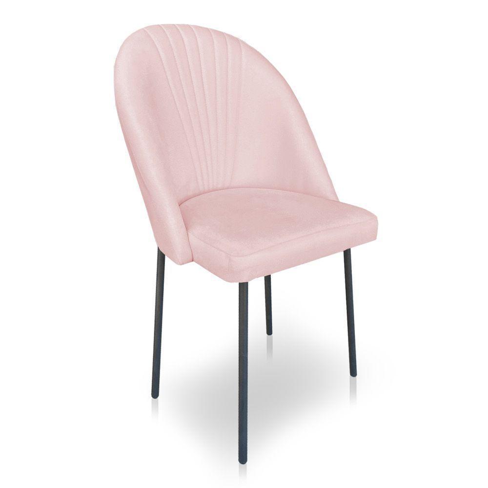 Kit 6 Cadeiras Poltrona De Jantar Ariel Suede Rosa Bebê Pés De Ferro Preto - Pallazio - 3