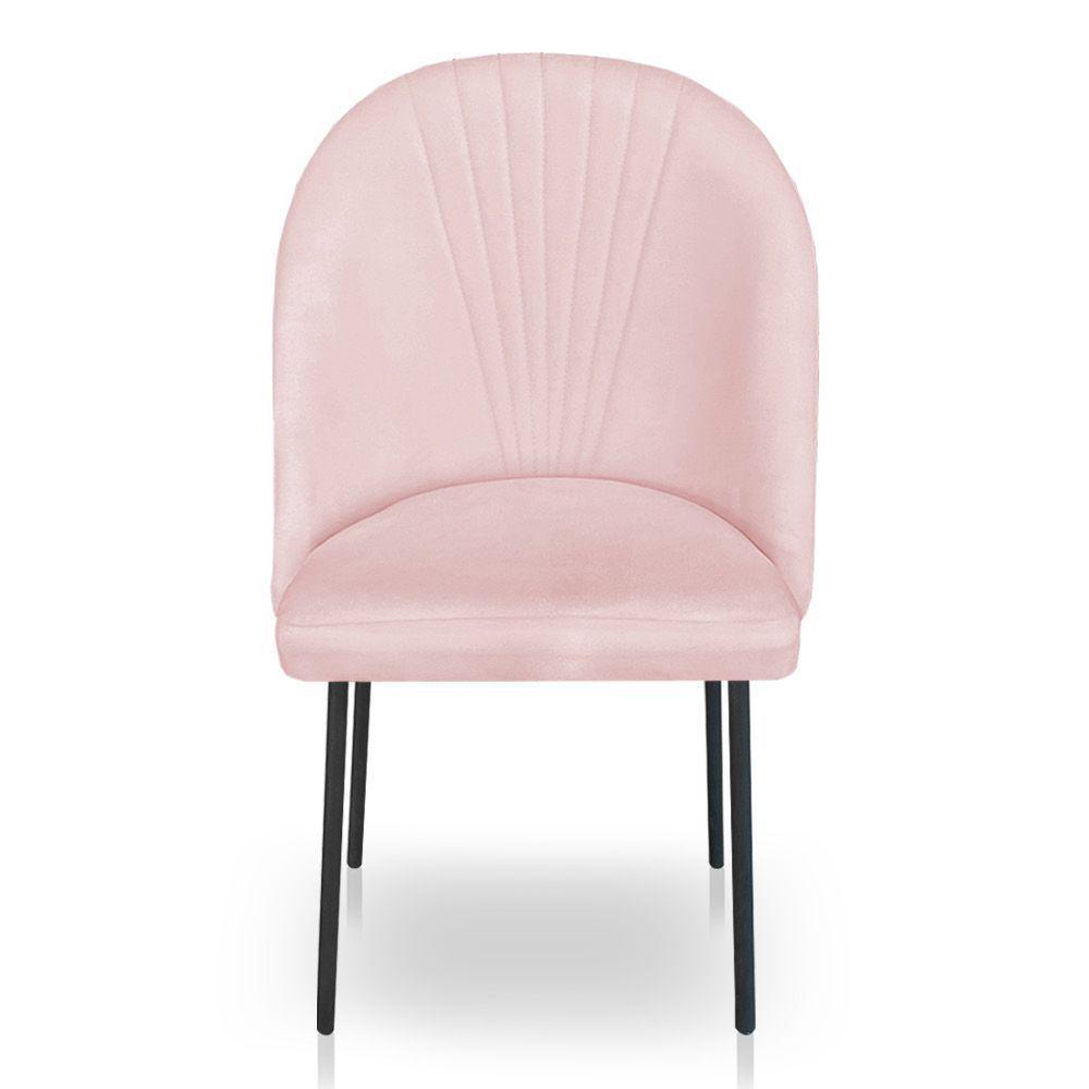 Kit 6 Cadeiras Poltrona De Jantar Ariel Suede Rosa Bebê Pés De Ferro Preto - Pallazio - 4