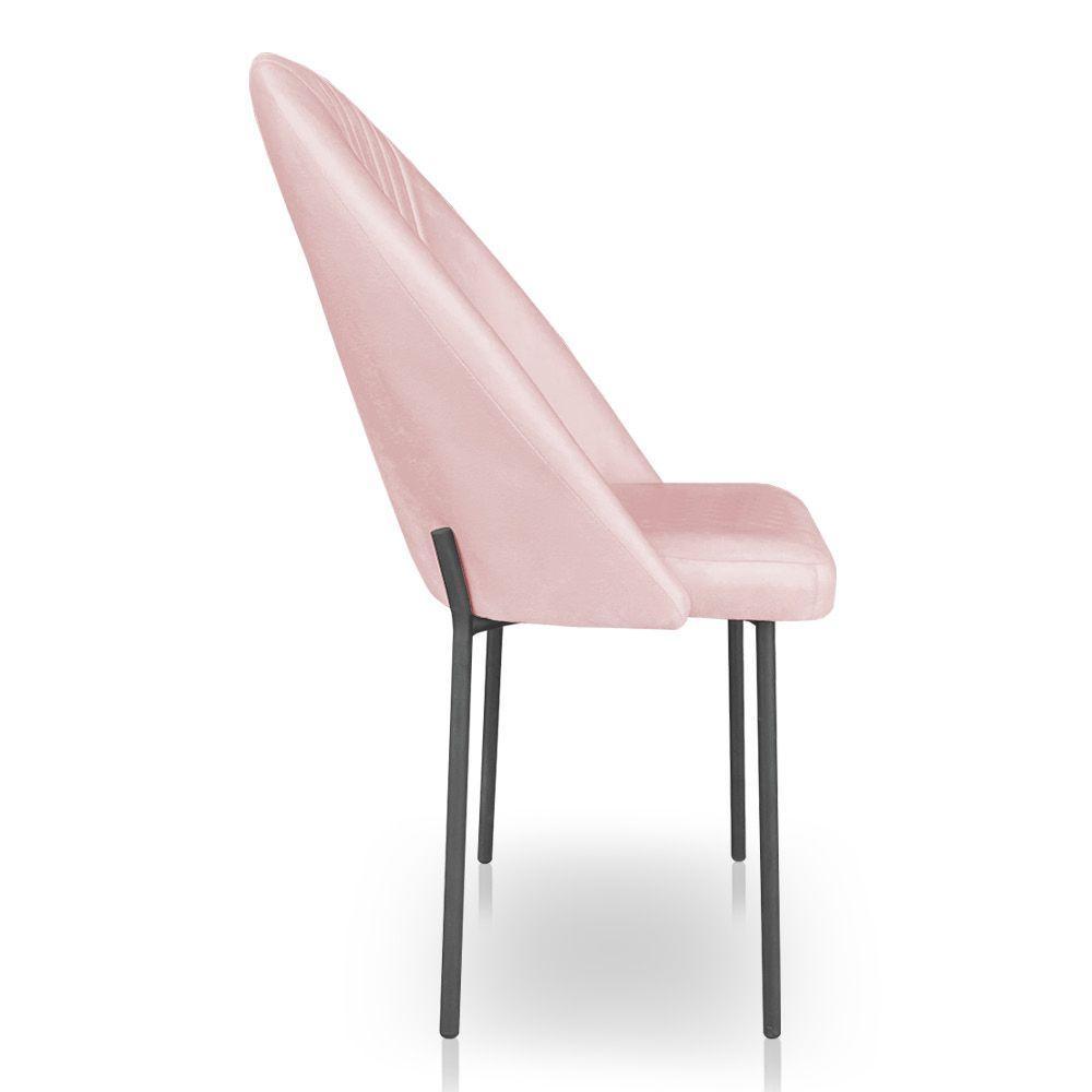 Kit 6 Cadeiras Poltrona De Jantar Ariel Suede Rosa Bebê Pés De Ferro Preto - Pallazio - 5