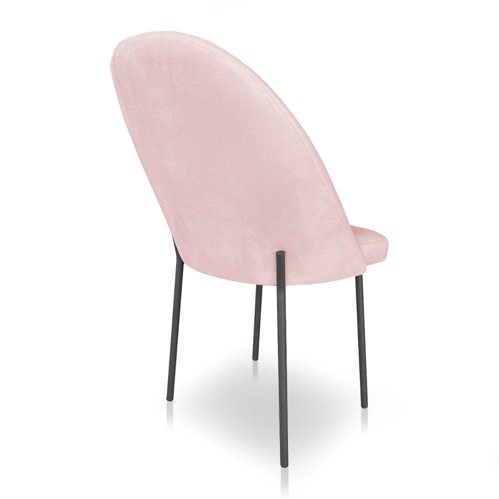Kit 6 Cadeiras Poltrona De Jantar Ariel Suede Rosa Bebê Pés De Ferro Preto - Pallazio - 6