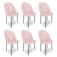 Kit 6 Cadeiras Poltrona De Jantar Ariel Suede Rosa Bebê Pés De Ferro Preto - Pallazio - 1