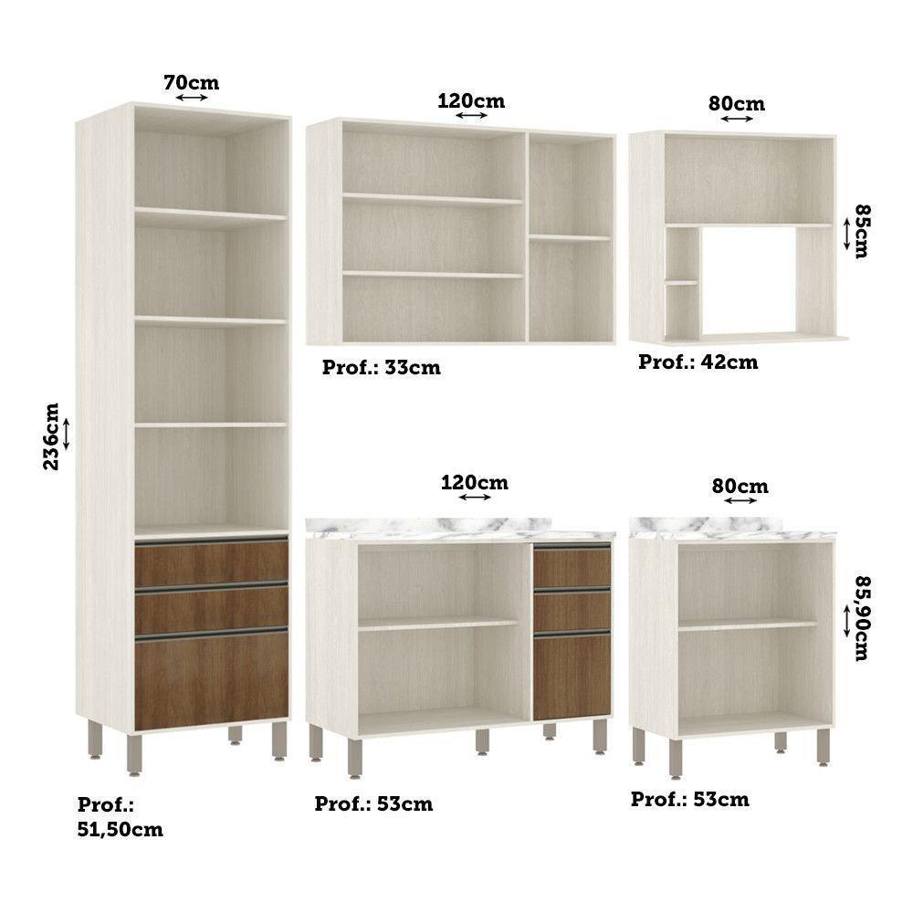 Cozinha Modulada Completa 5 Peças 270cm Com Vidro Reflecta E Pátina Ff-avelã Ff - 2