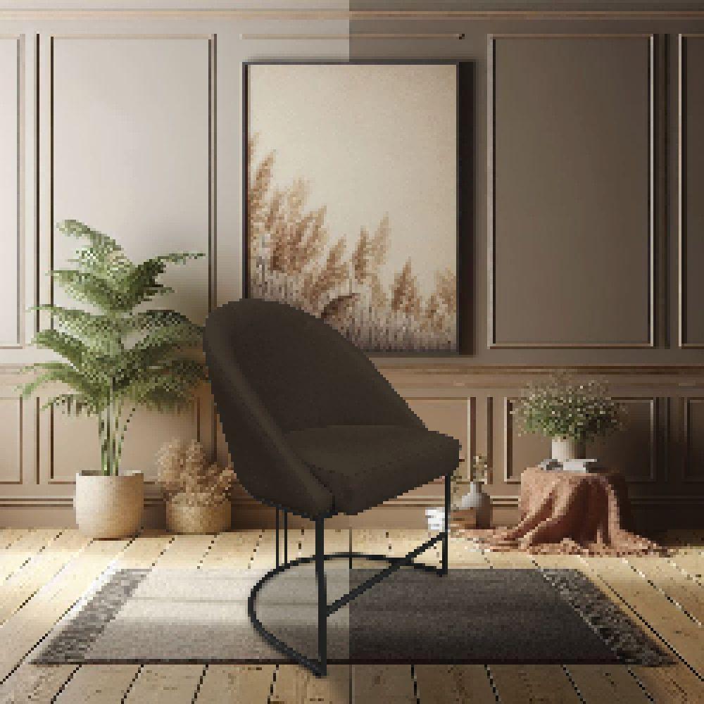 Kit 08 Cadeiras Poltrona De Jantar Bela Suede Marrom Base Metálica Industrial Preto - Pallazio - 2