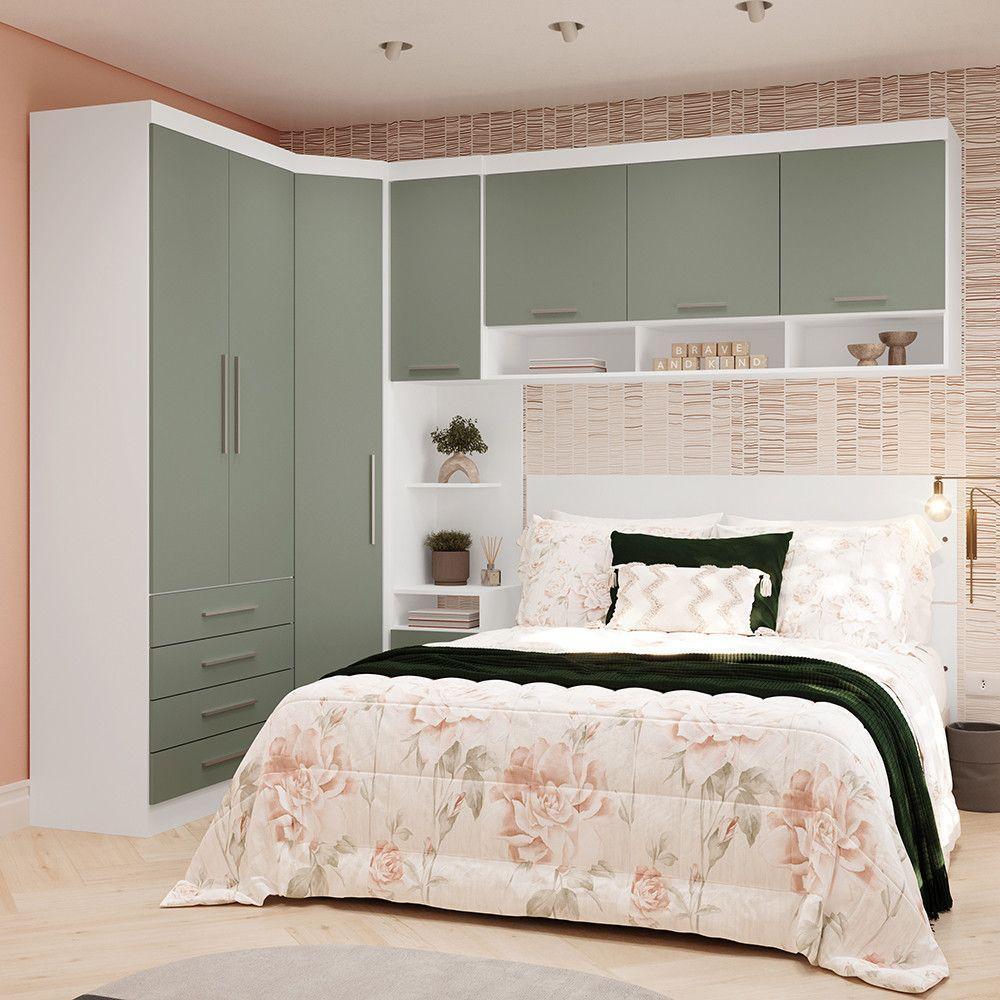 Quarto De Canto Queen Com Guarda Roupas Cabeceira Alpes Luci Branco Pf-verde Pf - 1