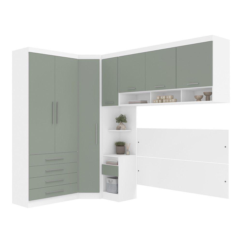 Quarto De Canto Queen Com Guarda Roupas Cabeceira Alpes Luci Branco Pf-verde Pf - 2