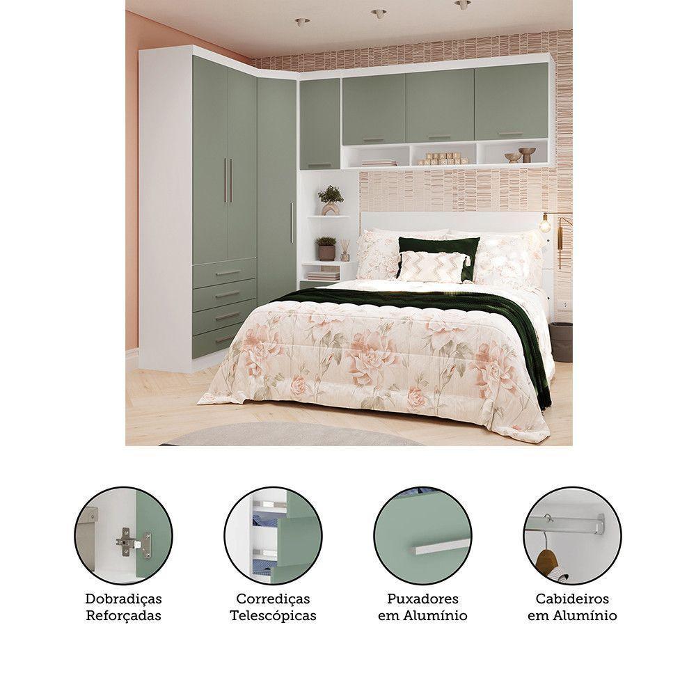 Quarto De Canto Queen Com Guarda Roupas Cabeceira Alpes Luci Branco Pf-verde Pf - 4