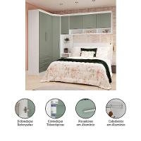 Quarto De Canto Queen Com Guarda Roupas Cabeceira Alpes Luci Branco Pf-verde Pf