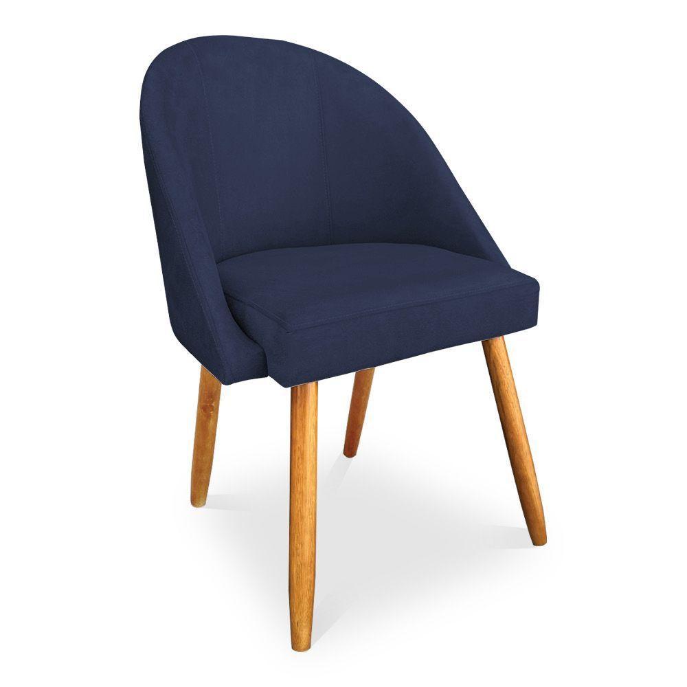 Kit 6 Cadeiras De Jantar Bela Veludo Azul Marinho Pés Palito Castanho - Pallazio - 3