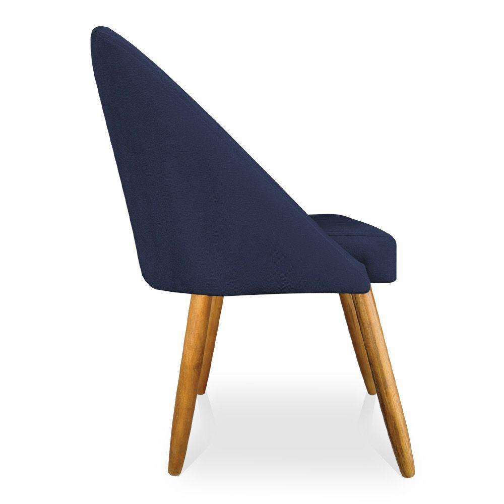 Kit 6 Cadeiras De Jantar Bela Veludo Azul Marinho Pés Palito Castanho - Pallazio - 5