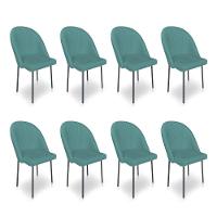 Kit 8 Cadeiras Poltrona De Jantar Ariel Suede Azul Turquesa Pés De Ferro Preto - Pallazio - 1