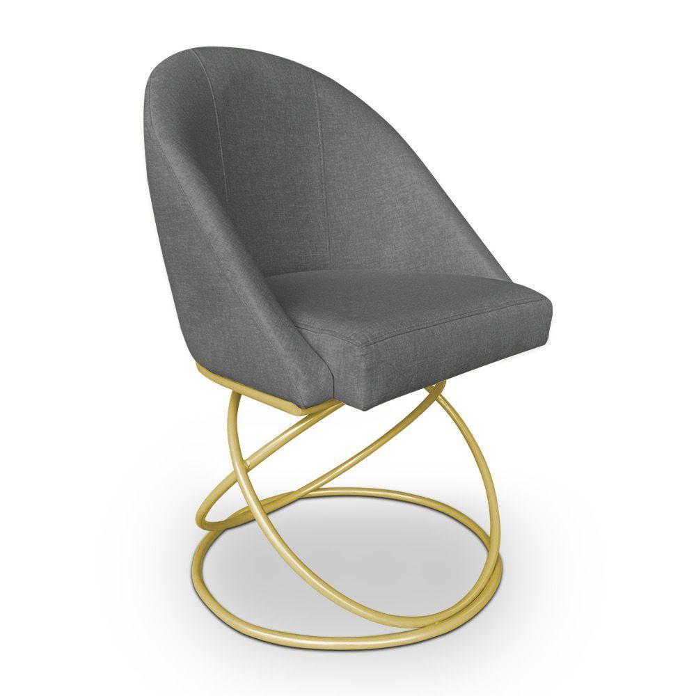 Kit 08 Cadeiras Poltrona De Jantar Bela Linho Grafite Base Metálica Luxo Dourado - Pallazio - 3