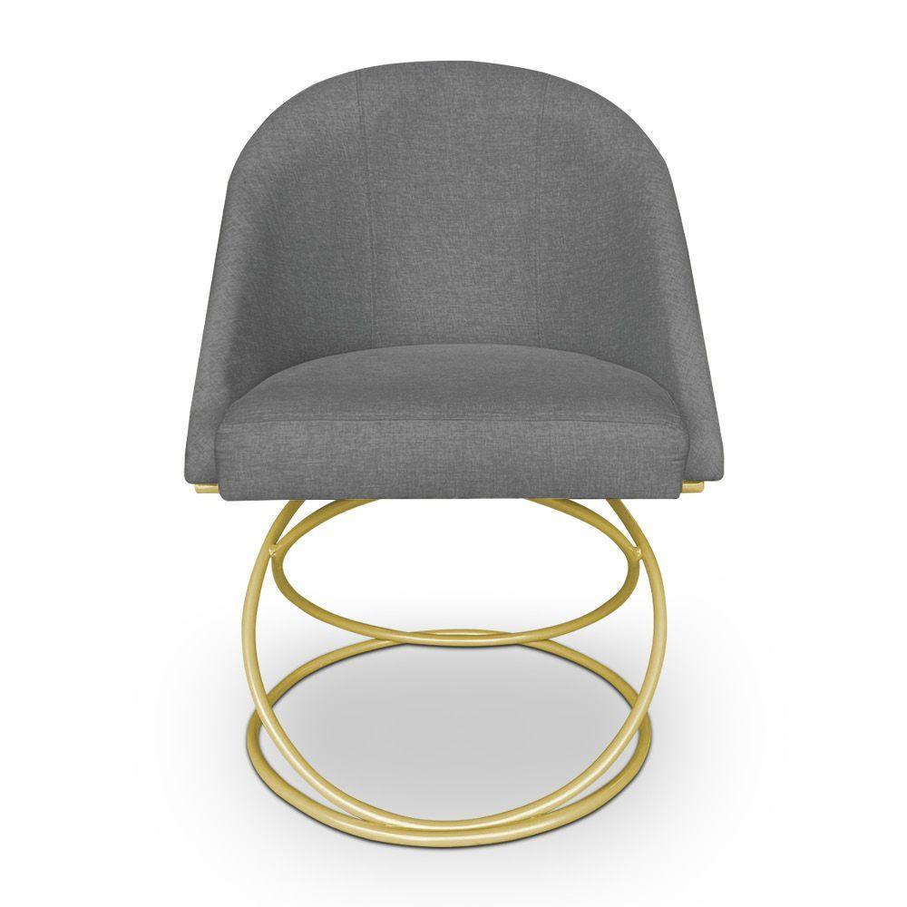 Kit 08 Cadeiras Poltrona De Jantar Bela Linho Grafite Base Metálica Luxo Dourado - Pallazio - 4