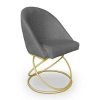 Kit 08 Cadeiras Poltrona De Jantar Bela Linho Grafite Base Metálica Luxo Dourado - Pallazio - 3