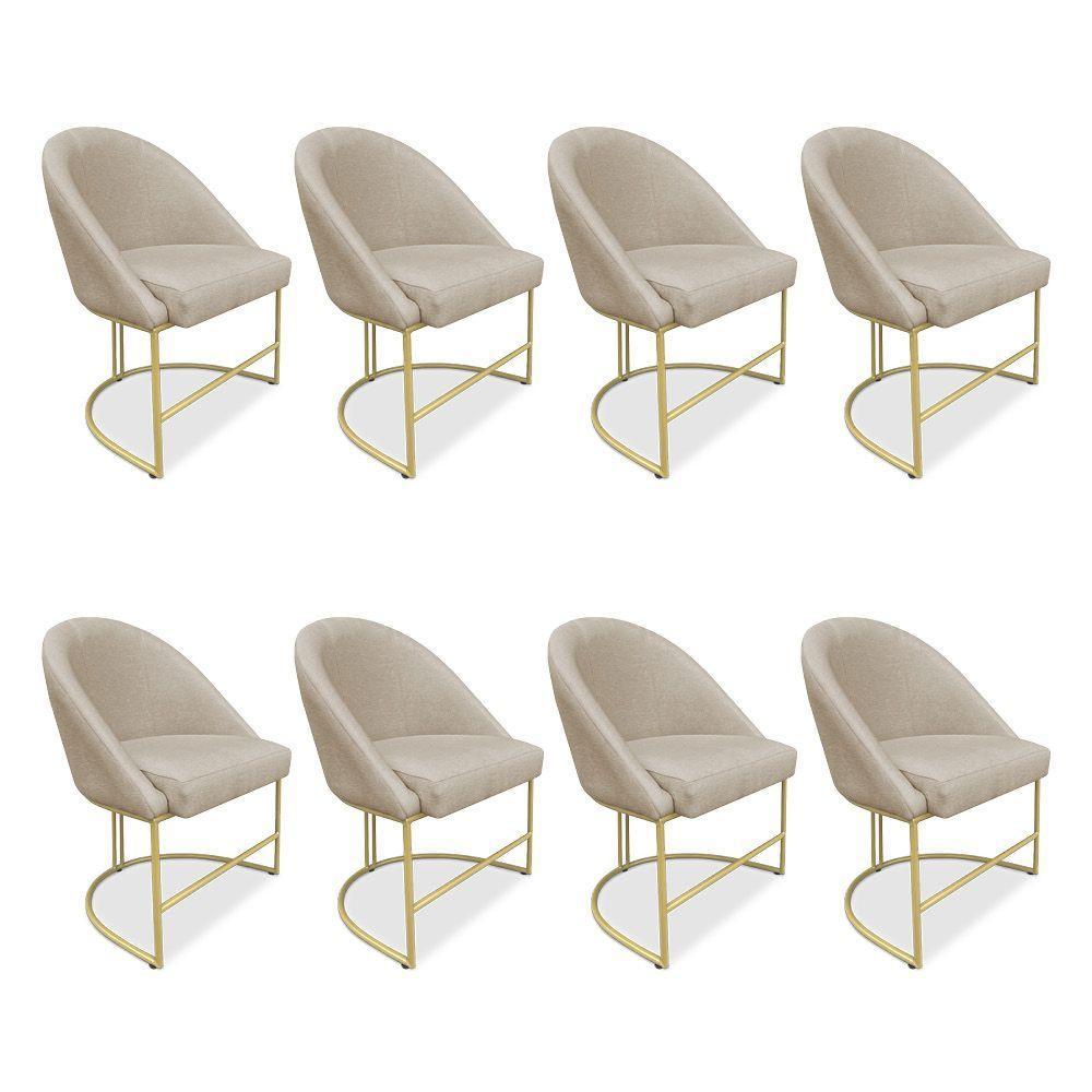 Kit 08 Cadeiras Poltrona De Jantar Bela Veludo Base Metálica Industrial Dourado - Pallazio Cor Azul Marinho - 1