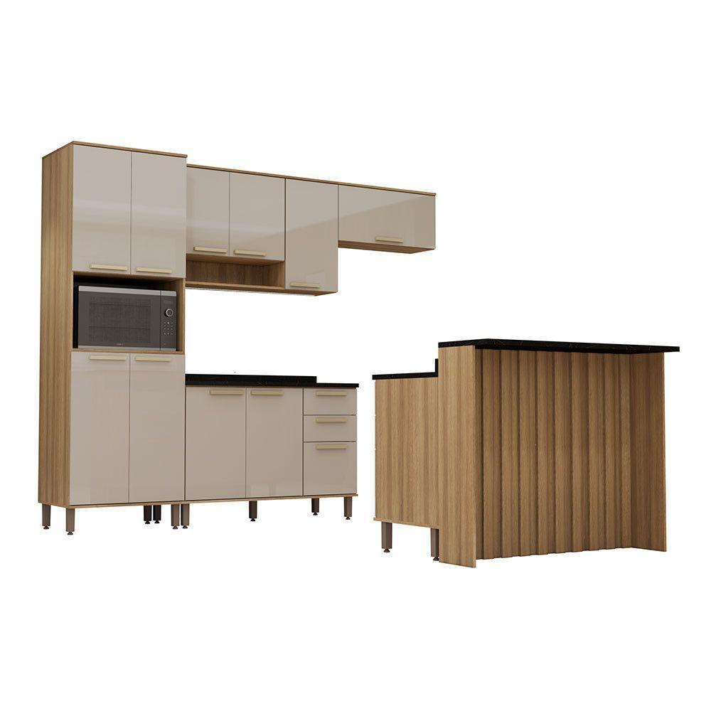 Cozinha Modulada Com Bancada Completa 6 Peças Com Tampos E S Avelã-mocca Laca - 2