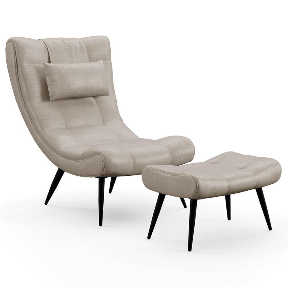 Kit Poltrona E Puff Para Sala De Estar Com Almofada E Pés Palito Lord Facto Dunas Pérola - Ibiza - 1