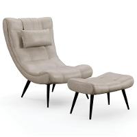 Kit Poltrona E Puff Para Sala De Estar Com Almofada E Pés Palito Lord Facto Dunas Pérola - Ibiza - 1