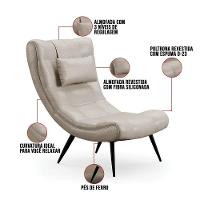Kit Poltrona E Puff Para Sala De Estar Com Almofada E Pés Palito Lord Facto Dunas Pérola - Ibiza