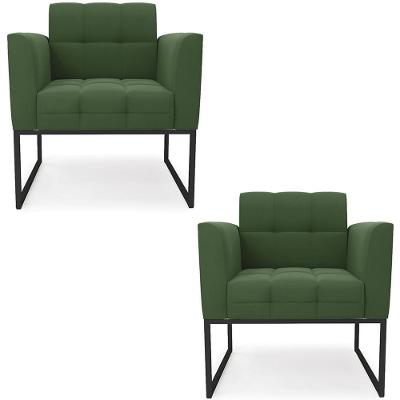Kit 2 Poltronas Ana Base Industrial Principal Para Sala Suede Verde Ibiza
