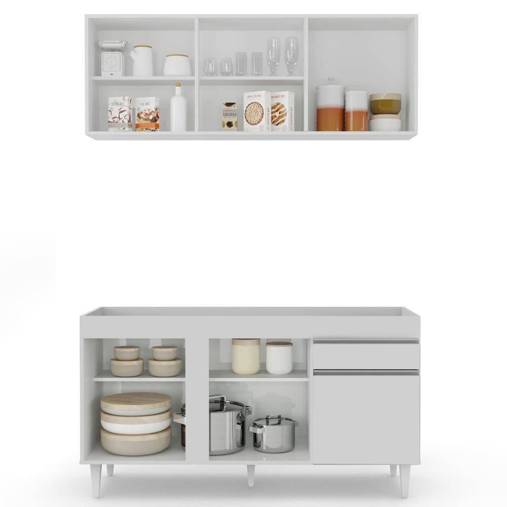 Armário Aéreo Argélia E Balcão Para Pia 150cm Dakota Branco - Lumil Móveis - 3