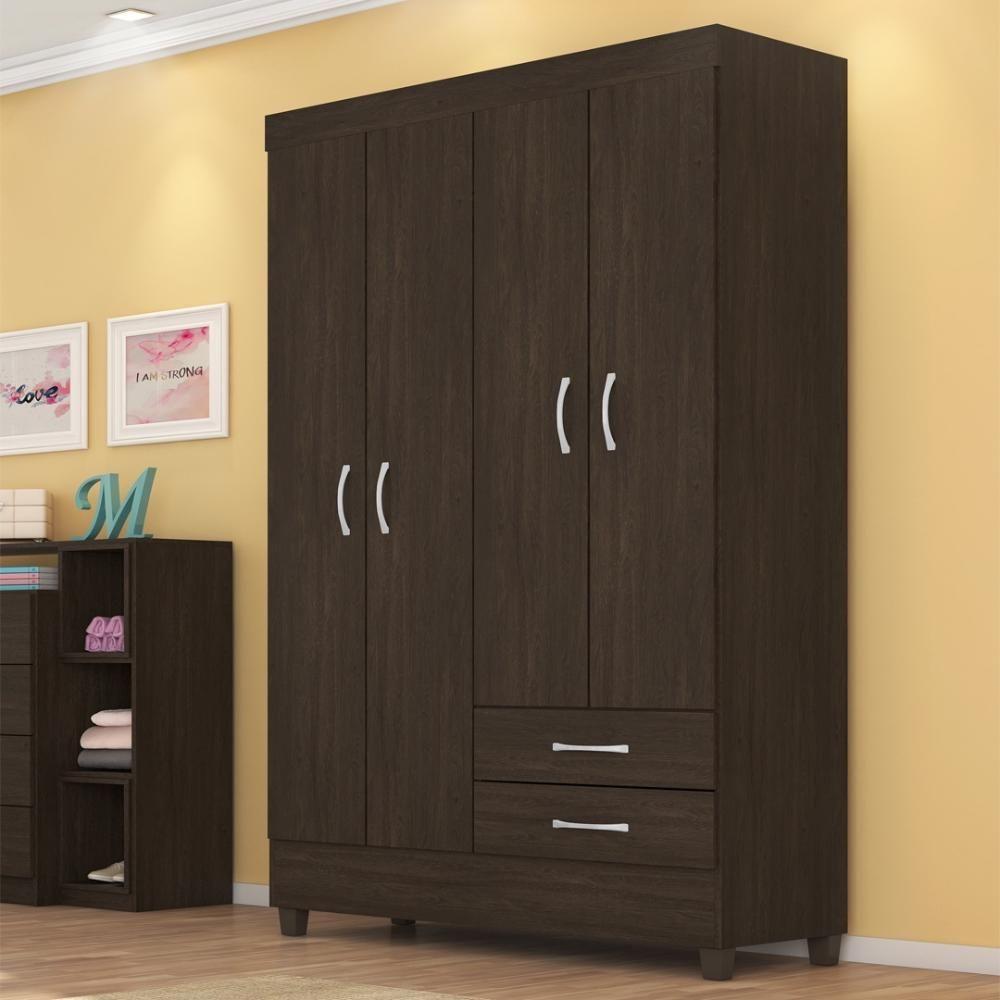 Guarda Roupa Solteiro 4 Portas E 2 Gavetas Toledo - Ébano Touch - 1