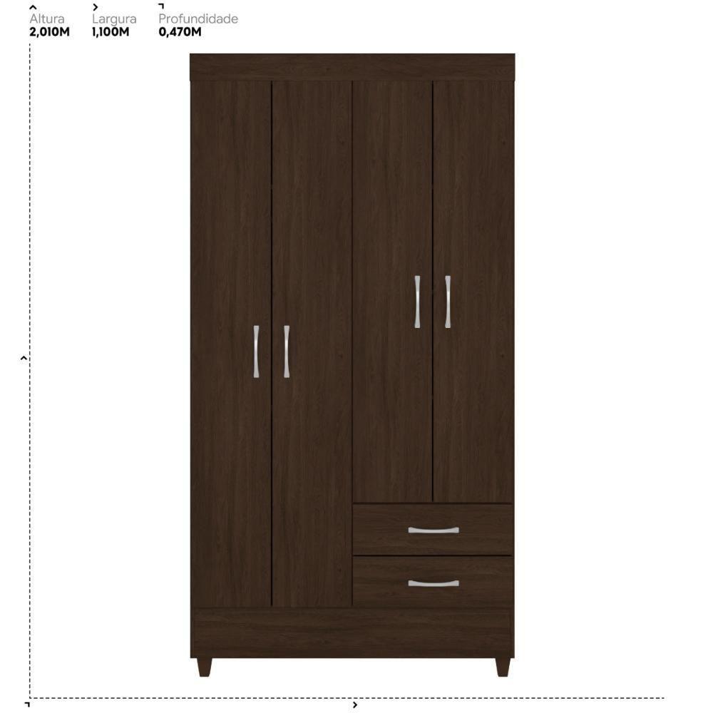 Guarda Roupa Solteiro 4 Portas E 2 Gavetas Toledo - Ébano Touch - 2