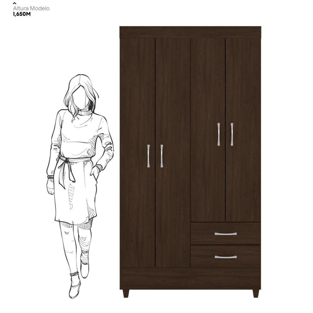 Guarda Roupa Solteiro 4 Portas E 2 Gavetas Toledo - Ébano Touch - 4