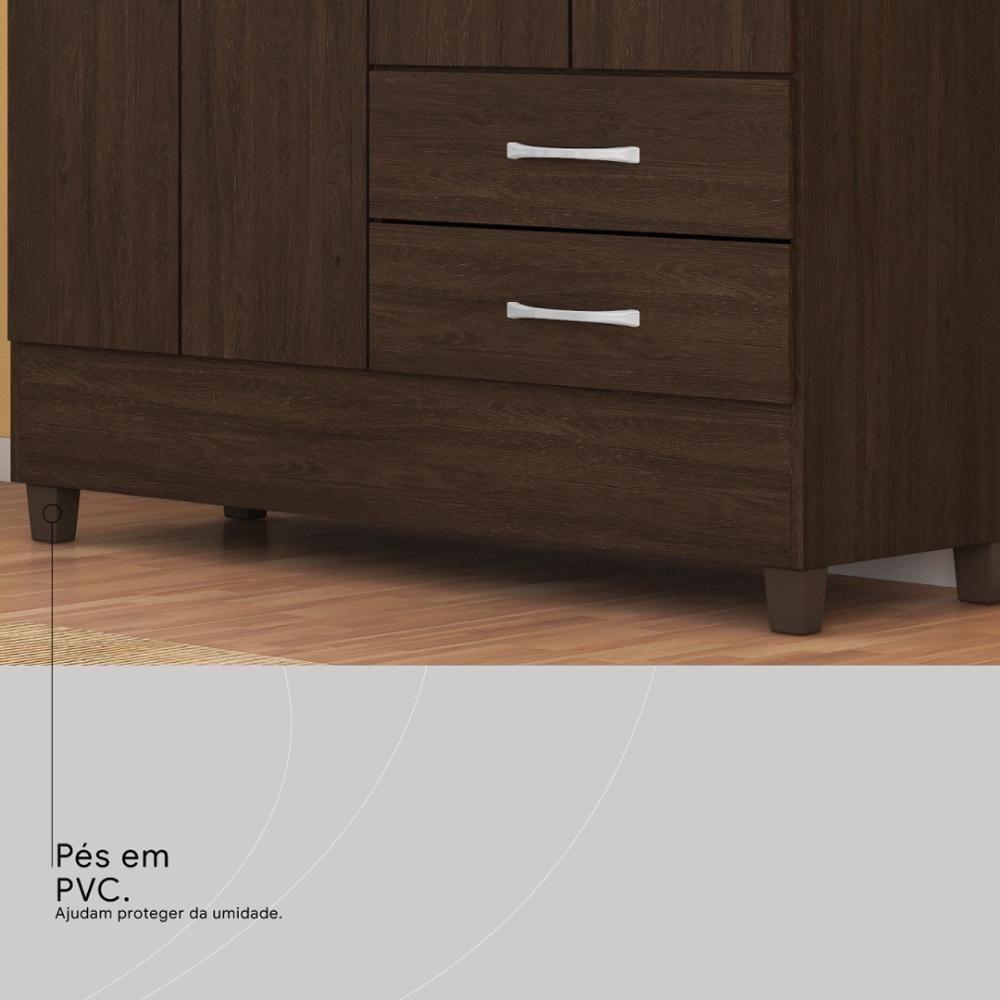 Guarda Roupa Solteiro 4 Portas E 2 Gavetas Toledo - Ébano Touch - 9