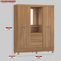 Guarda Roupa Solteiro 4 Portas Com Espelho E 2 Gavetas Loanda - Amêndola Touch - 2