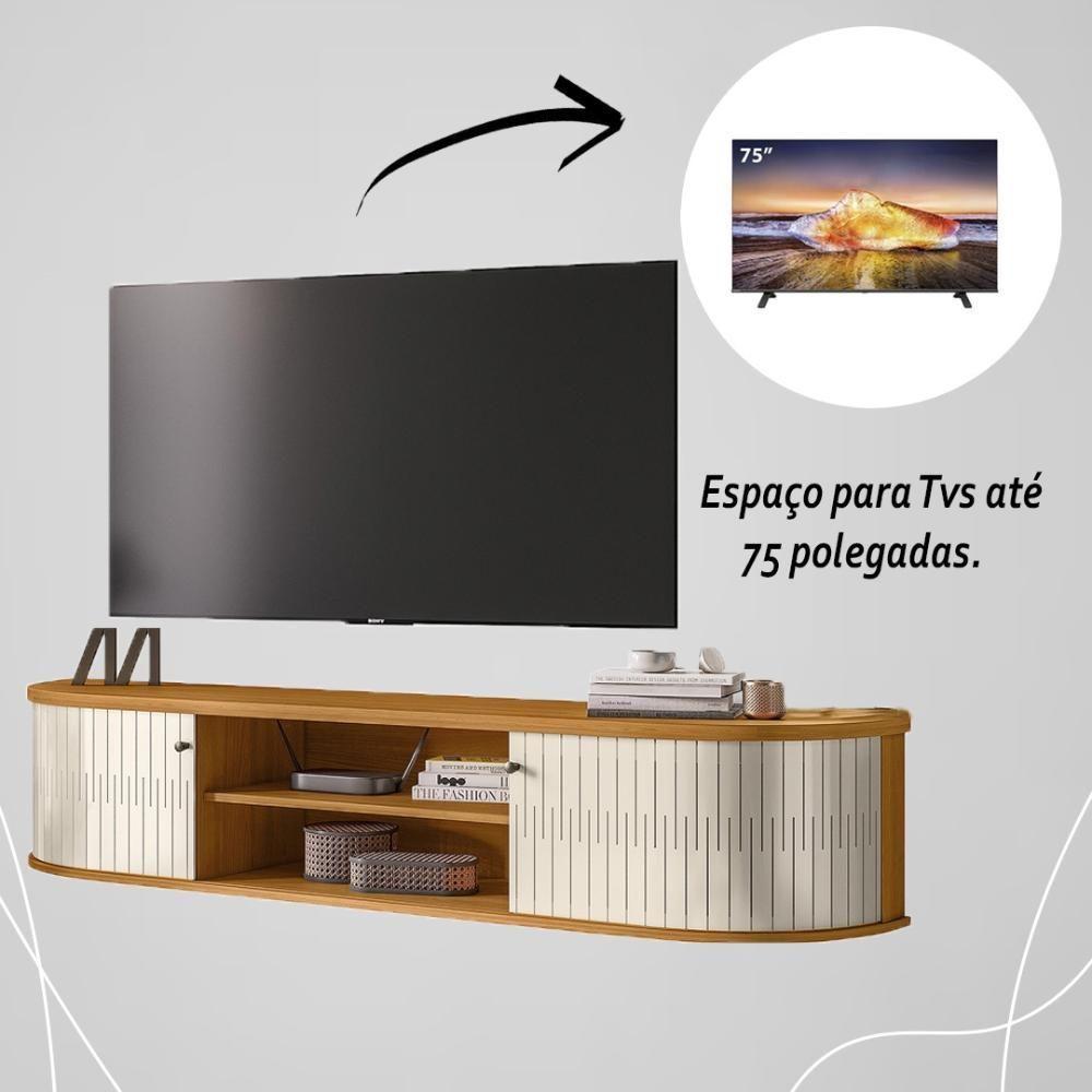 Rack Bancada Suspensa 2 Portas Para Tv De 75" Algarve - Cinamomo Off White - 3