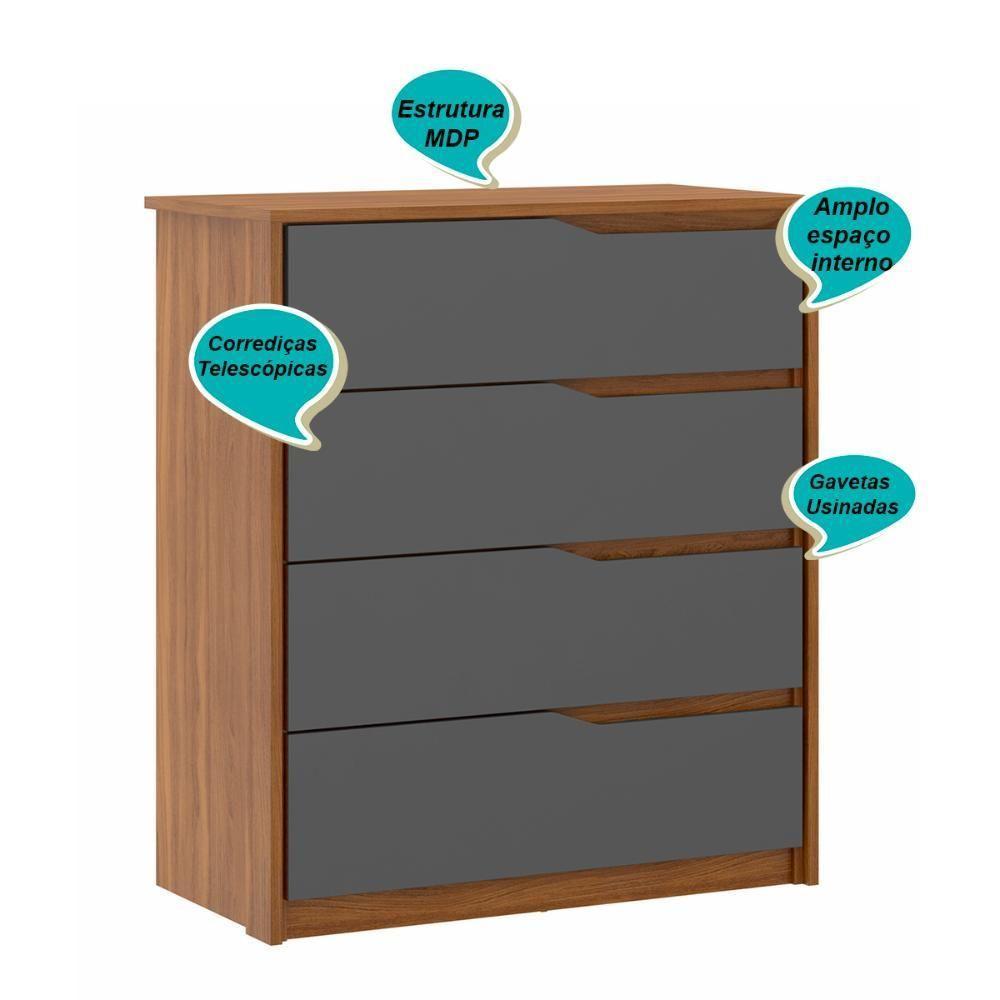 Cômoda 4 Gavetas Parde - Amendola Grafito - 4