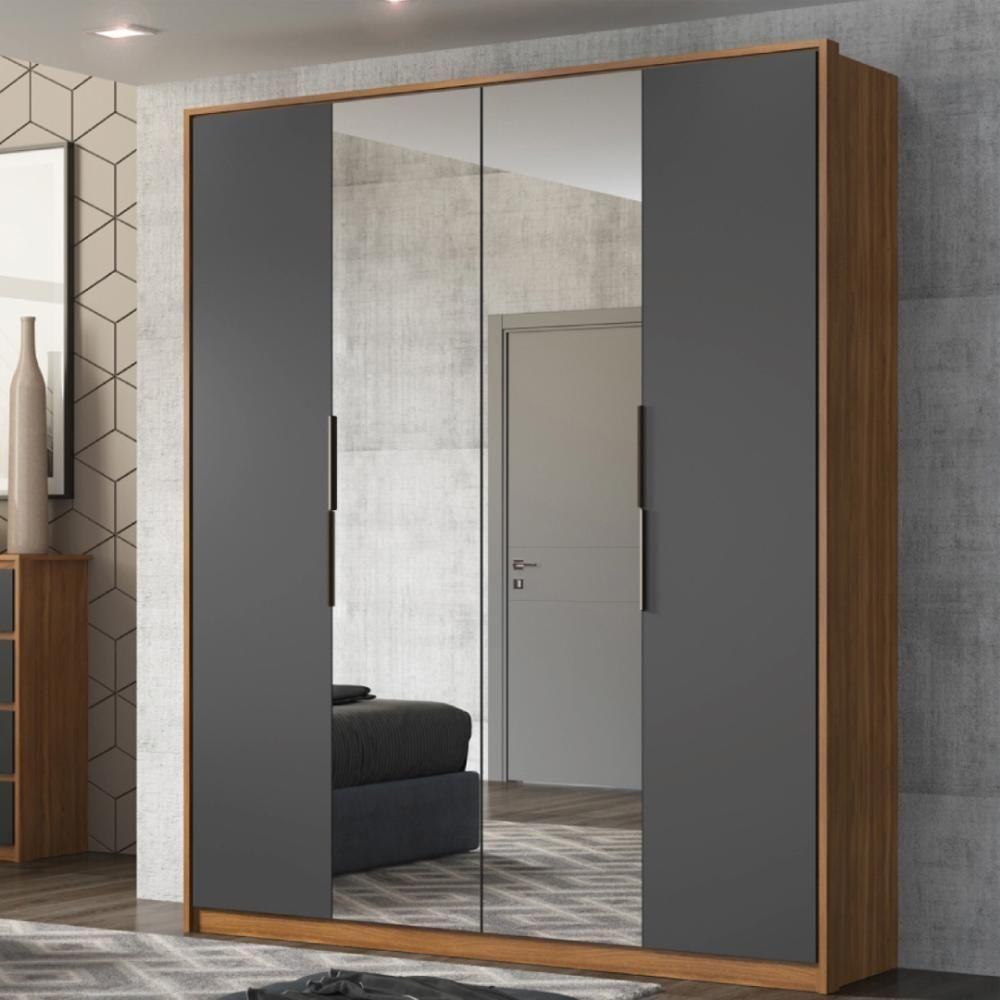 Guarda Roupa Casal 4 Portas Com Espelho E 3 Gavetas Attore - Amêndola Grafito - 1